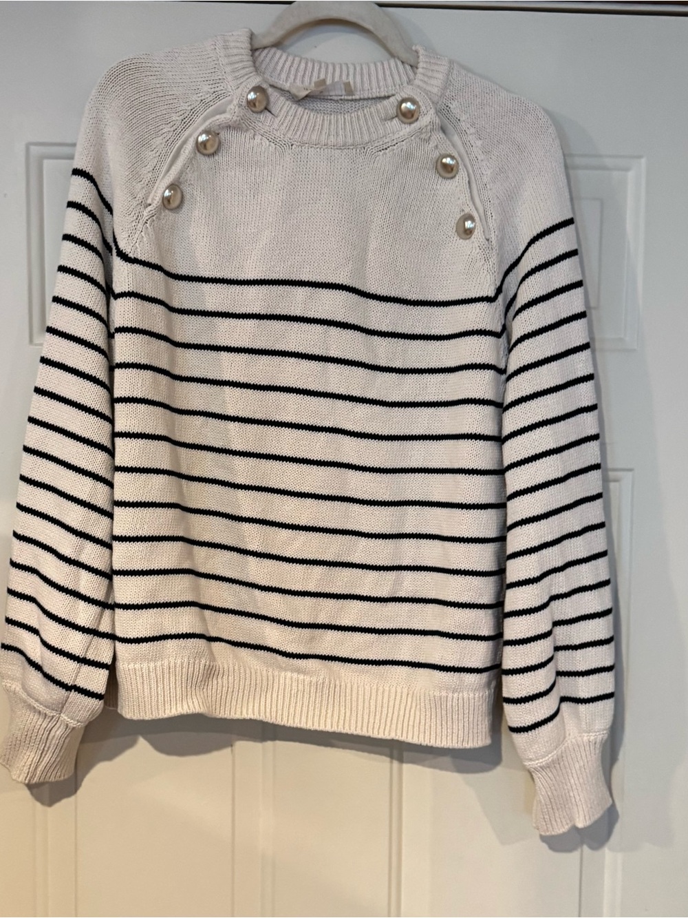 Sézane Striped Crewneck Sweater - White/Navy